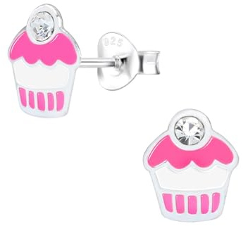 Monkimau Mädchen Ohrringe Cupcake | Ohrstecker aus 925 Sterling Silber | Kinderohrringe hypoallergen