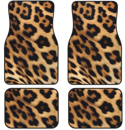 Raue Leopardenmuster Auto Fußmatten Set von 4 Stück Weich Verdickt Auto Fußmatten Rutschfest Neopren Autoteppich Allwetter Universal Automotive Vorne Hinten Fußmatten für SUV LKW