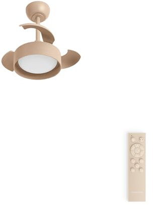 CREATE / WIND CLEAR LAMP/Ventilador de techo con luz lino arena con mando / 40W, Silencioso, Ø55 cm, 6 velocidades, aspas retráctiles, programable, función verano-invierno, luz led 3 temperaturas
