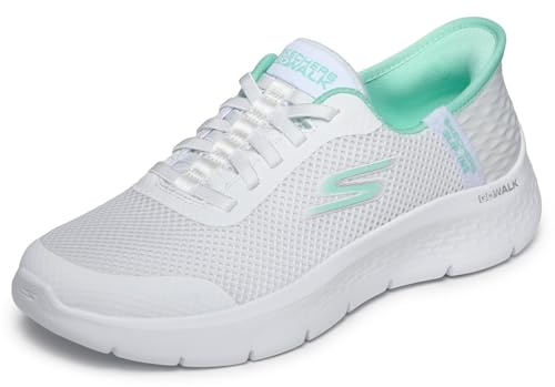 Skechers Damen Go Walk Flex Grand Entry Turnschuhe, White Textile/Mint Trim, 38.5 EU