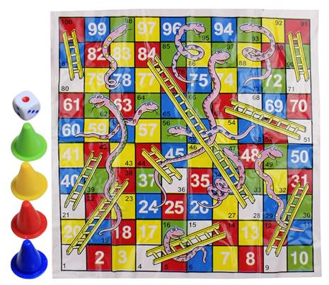 Snakes and Ladders Game - Snake Game - Ladders Game - Quality Snake and Ladders Family Games for Kids and Adults, Up to 4 Players, Blown Paper 14g