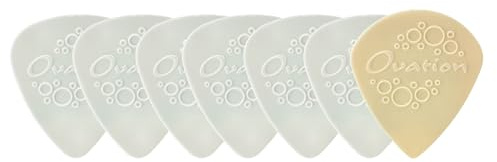 Ovation Diamond Picks Nylon Standard 351 Picks - Super Grip - Round Tip - 7 Set (6+1 piece free) - 0.38 mm - pure white - Made in Czech Republic
