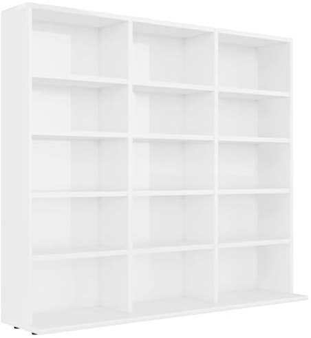 ACAGALA CD DVD Blueray Regal, CD-Ständer mit 15 Fächern, Bücherschrank Hochglanz Weiß100 x 23 x 89,5 cm, Bücherregal Wand für Sammlungen und Vitrine