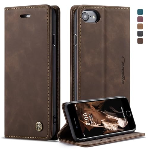 Ottcooed Handyhülle für iPhone SE 2022/2020, für iPhone 8 / iPhone 7 Hülle, Premium Leder Flip Case, Magnet Klappbar Klapphülle Tasche, Standfunktion Kartenfach Wallet Schutzhülle, Kaffee