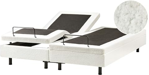Beliani Modern EU King Size 5ft3 Electric Bed Adjustable Remote Control without Headboard Boucle Off-White Duke
