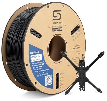 Siraya Tech PETG-CF Pro HF 3D Drucker Filament (Matt schwarz, 1kg) | Industrie-PETG mit Carbonfaser, schnell druckbar, sehr schlag- und hitzebeständig, minimaler Verzug, hoher Fluss