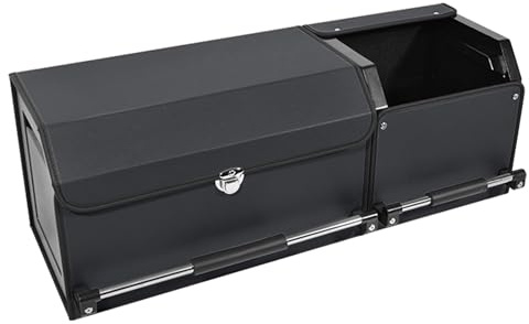 XCF Modulares 2-in-1 Auto Kofferraum Organizer mit Deckel, Stabiler Zuggriff, Strapazierfähiges Leder, ABS-verstärkter Rahmen, 75L Extra-Große Aufbewahrungsbox mit Sub-Boxen (84x29x31cm, Schwarz)