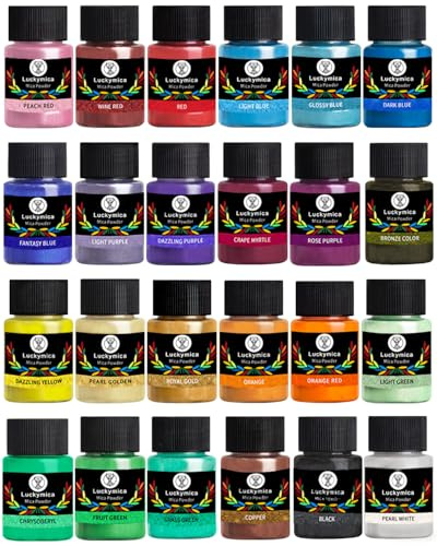 Upgrade Luckymica Mica Powder, 24 Colours Pearlescent Pigment Powder for Epoxy Resin, Art Set for Soap Making, Candles, Lip Gloss, Dye, Bath Bombs & Slime