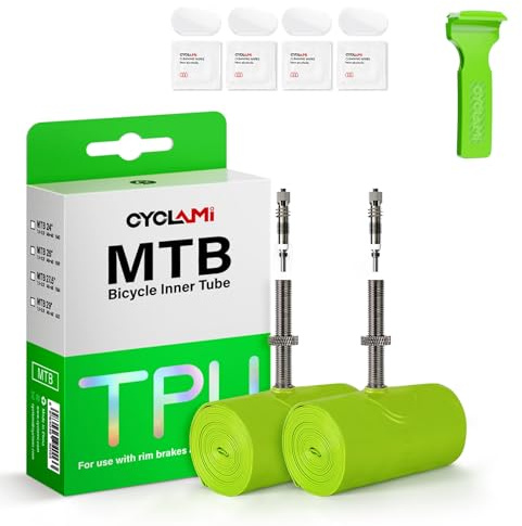 CYCLAMI Cámara Bicicleta MTB de TPU Ultraligera 65g Cámara Interior para 29'', 27,5'' y 26'' ×1.9-2.5 Bicicleta de Montaña con Metal Extraíble Válvula-Presta 45mm (2P-MTB26 X 1.9-2.5 (45mm Valve))