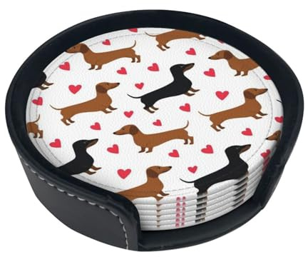 Romantisches Dackel-Untersetzer-Set, runde Untersetzer (6er-Pack), schützt Tischplatten, geeignet für Couchtische oder als Geschenk