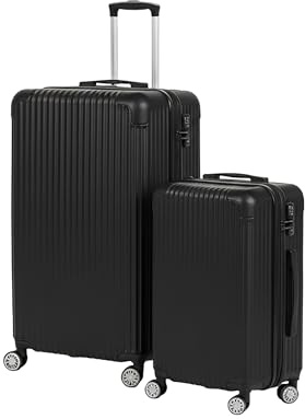 Relaxdays Kofferset, 2-teilig, 2 Größen, 4 Rollen, Hartschale, Teleskopgriff, Reisekoffer mit Zahlenschloss, schwarz