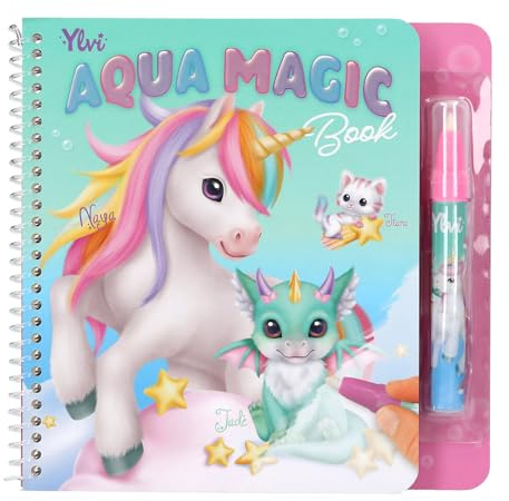 Depesche 14085 Ylvi Aqua Magic Book - Malbuch mit 5 Seiten magischer Einhorn Motive zum Ausmalen mit Wasser, inkl. Wasserstift zum Nachfüllen