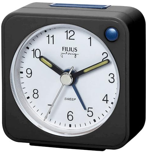 Filius 0524-17 Wecker ohne Ticken Kleinformat 5,5 x 5,5 cm Schwarz