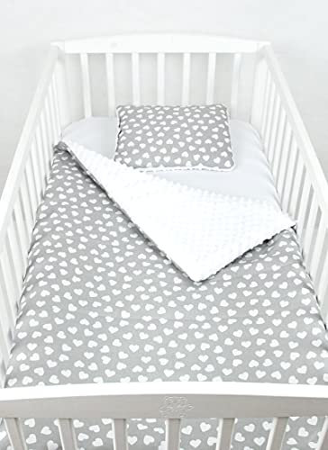 Babylux Babydecke Krabbeldecke Minky Kuscheldecke Decke 75 x 100 cm mit Kissen 30x35cm (14K. Weiß + Herze)