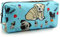 Federmäppchen mit süßen Hunde-Motiven aus Leinen für Stifte und Schreibwaren, auch als Make-up- und Kosmetiktasche geeignet, blau
