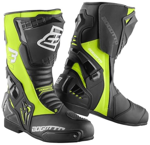 Bogotto Assen Motorradstiefel, schwarz/neon-gelb, 48