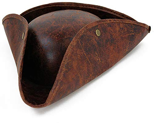 Faux Leather Tricorn Pirate Hat - Brown Distressed Leather Colonial Hat