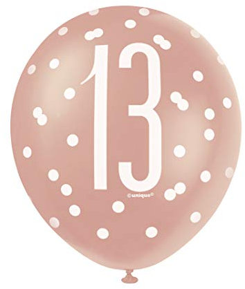 Glamorous Rose Gold Glitz 13th Birthday Latex Balloons (30cm) - Perfect for Birthday, Annivesaries & Milestones Celebrations - 6ct