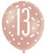 Glamorous Rose Gold Glitz 13th Birthday Latex Balloons (30cm) - Perfect for Birthday, Annivesaries & Milestones Celebrations - 6ct