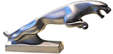 Antikes Wohndesign Jaguar Deko Tischfigur Katze Werbefigur Raubkatze Silber Tierfigur Dekofigur