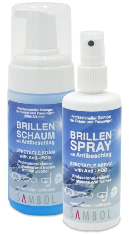 Sambol® Brillen Reinigungs-Set mit Antibeschlag | gründliche Brillenreinigung | Schutz vor beschlagenen Brillengläsern | innovative Antibeschlag-Formel (100 ml + 100 ml Set)