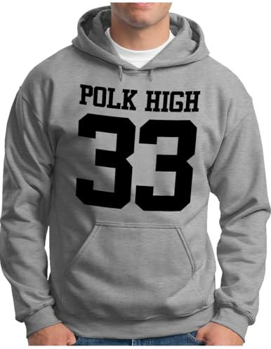 OM3® POLK-HIGH-33 Hoodie - Herren - Al Bundy Kult TV Serie High School American Football - Kapuzen-Pullover Grau Meliert, XL