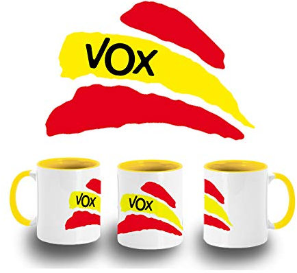 MERCHANDMANIA TAZA AMARILLA BANDERA ESPAÑA PARTIDO VOX color mug