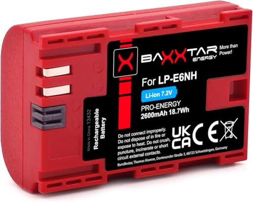 Baxxtar Pro LP-E6NH Batterie Rechargeable (2600mAh) - Compatible avec Canon R5 R5c R6 R6II R7 etc.
