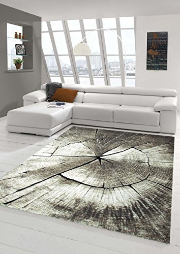 Teppich-Traum MODERNER Wohnzimmerteppich Holzstamm Teppich Baum Optik in braun beige Größe 120x170 cm