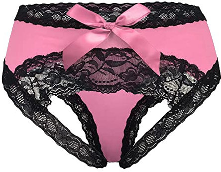 CITUYER Damen Sexy Spitzen-Höschen Unterwäsche mit niedlicher Schleife Midnight Dessous Slip - Pink - Large