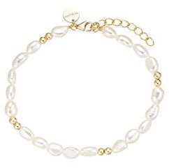 NOELANI Armband 925 Sterling Silber Damen Armschmuck, mit Süßwasserzuchtperle, 16+3 cm, Gold, Kommt in Schmuck Geschenk Box, 2031718