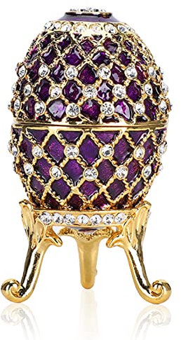 HERCHR Huevo esmaltado de la Vendimia Organizador de Joyas, Joyero con bisagras Decorativo, Diamante Artificial Pintado Huevo de Pascua Caja de baratijas para la decoración del hogar