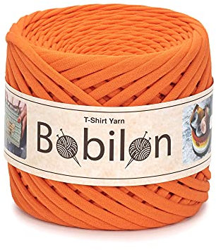 T-Shirt-Garn, Fettuccine-Spaghetti-Knäuel, Bio-Baumwolle, zum Häkeln, Stricken, für Makramee, 3–5 mm, orange