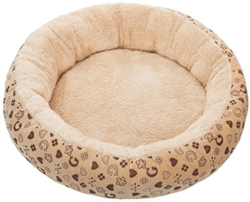 Brandsseller Haustierbett ca. Ø 50 cm Weich Geposlstert Katzenbett Hundebett Kuschelfell/Samt Optik Beige