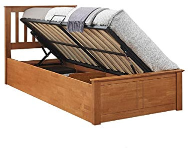 Save On Goods UK Oak finish, 3ft single wood ottoman gas lift up storage bed frame (Bed Frame & Ortho Firm Mattress)