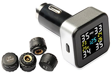 VESAFE Wireless Tire Pressure Monitoring System, Universal TPMS with Real-time Color Display, 5 Alarm Modes, 4 Waterproof Tire Pressure Sensors, 2 Battery Life