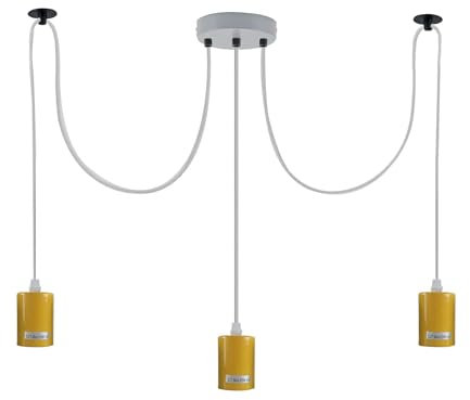 LEDSone Lampadario industriale Edison a 3 teste E27, regolabile, a forma di ragno, con attacco a soffitto (Giallo)