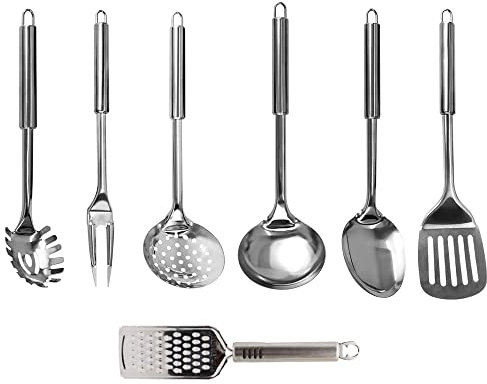 NOBILE LOVELYCARE Set Mestoli cucina acciaio 6 pezzi con grattugia per formaggio in omaggio utensili professionali 30-33cm altezza