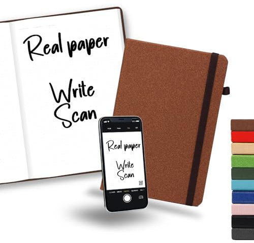 THESMARTNOTEBOOK Taccuino A5 Smart Copertina Rigida - Prendi Appunti nel tuo Taccuino Digitale e Salvali Sullo Smartphone - 190 Pagine - Colore Marrone - Eco friendly