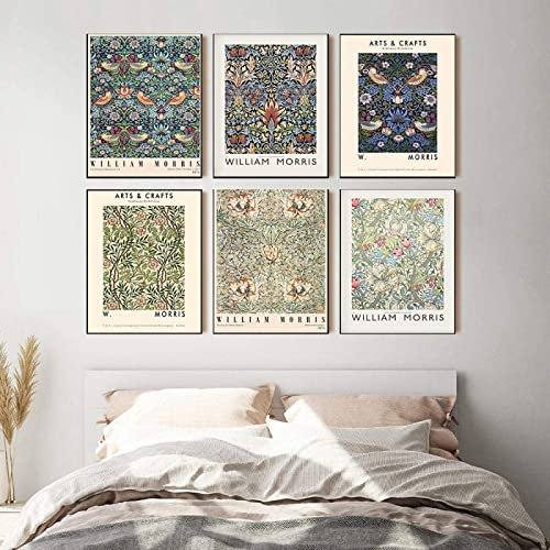 AIVYNA William Morris Poster-Set Nordic Vintage Botanische Wand Jugendstil Bild Blume Blatt Leinwand Gemäldedrucke Wohnzimmer Schlafzimmer Dekor Rahmenlos 40×50cm×6pcs