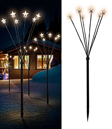 Mojawo 12 Stück Sternenstäbe LED-Gartenleuchtstäbe mit 72 Sternen warm-weiß Gartenstäbe Weihnachtsdekoration batteriebetrieben
