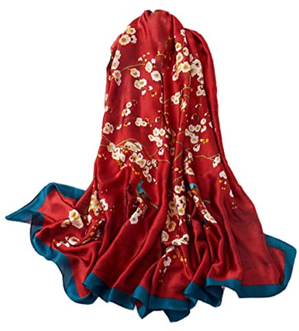 FAIRYGATE Seidenschal Damen Warm Weich Seidentuch Herbst Winter Retro Gedruckt Schal Farbige Streifen Blumenmuster Lange Halstücher Sonnenschut Stola Ganzjährig 87014