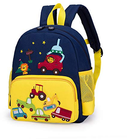 willikiva Netter Zoo Little 3d Rucksack Kinder Rucksack für Jungen und Mädchen Kleinkind Rucksack Wasserdichte Vorschule(Gelb Auto)