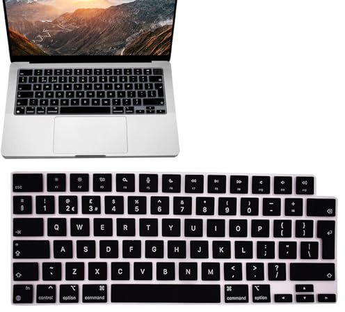 Silikon-Tastaturabdeckung Tastaturschutz Laptop Abdeckung für MacBook Air 13,6 Zoll M2 2022, MacBook Pro 14 und 16 Zoll (MacBook Pro 14/16 M1 Pro/Max 2021) mit Touch-ID, Tastaturlayout, Schwarz