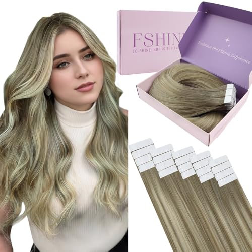 Fshine Tape in Extensions Echthaar 35cm Echthaar Extensions Tape Balayage Aschbraun bis Platinblond 50g 20 Stücke Echte Haare Farbe 19 8 60