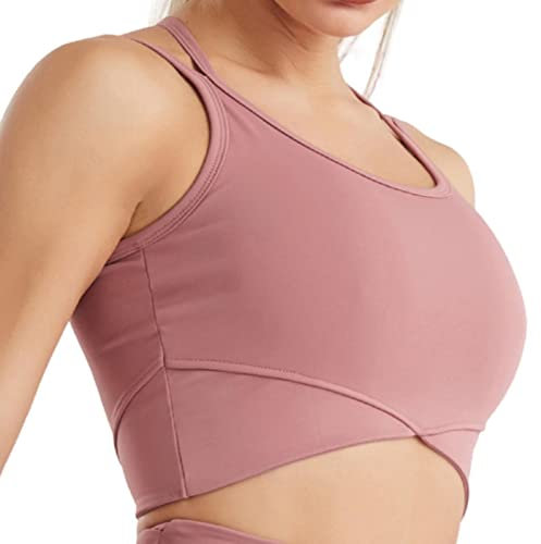 Damen Sport BH Nahtloser mit Polstern Leichtes Backless Joggen Yoga Jumping Fitness Bra (Rot, M)