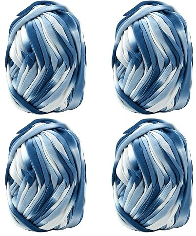4Pack 100g Grobes Baumwolle Garn zum Stricken und Häkeln T-Shirt Band Strickgarn Baumwolle Überwurfgarn Weiches Großes Garn Häkelgarn Set für Korb Taschen Decken Hüte Spielzeug Schals Gradient E