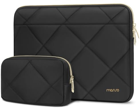 MOSISO 13-14 inch Laptop Case, 13.3 inch Laptop Sleeve Compatible with MacBook Air 13 13.6 M3 M2 M1/Pro 13/Pro 14, HP Dell ASUS Lenovo, Rhombus Quilted Horizontal Bag Cover with Small Case, Black