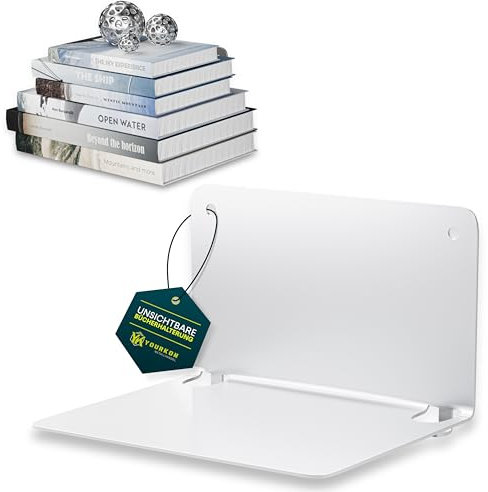 Yourkon Support de livres invisible pour livres, support de livres original jusqu'à 15 kg, fixation murale, étagère moderne, rangement pour livres, rangement de livres