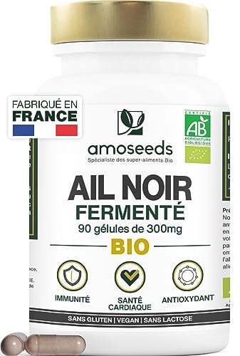 Ail Noir Fermenté BIO | Extra Fort, 900mg / Jour | Contient de la S-Allylcystéine | Santé Cardiaque, Circulation Sanguine, Immunité | Qualité Supérieure | Fabriqué en France